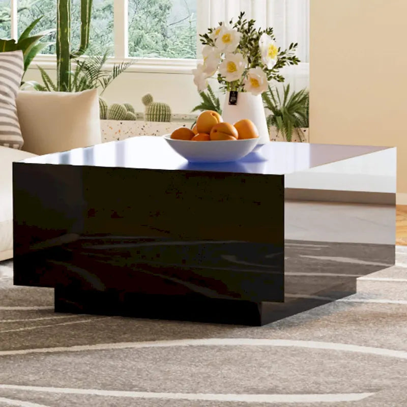 Table basse carrée avec lumières LED et plateau en verre