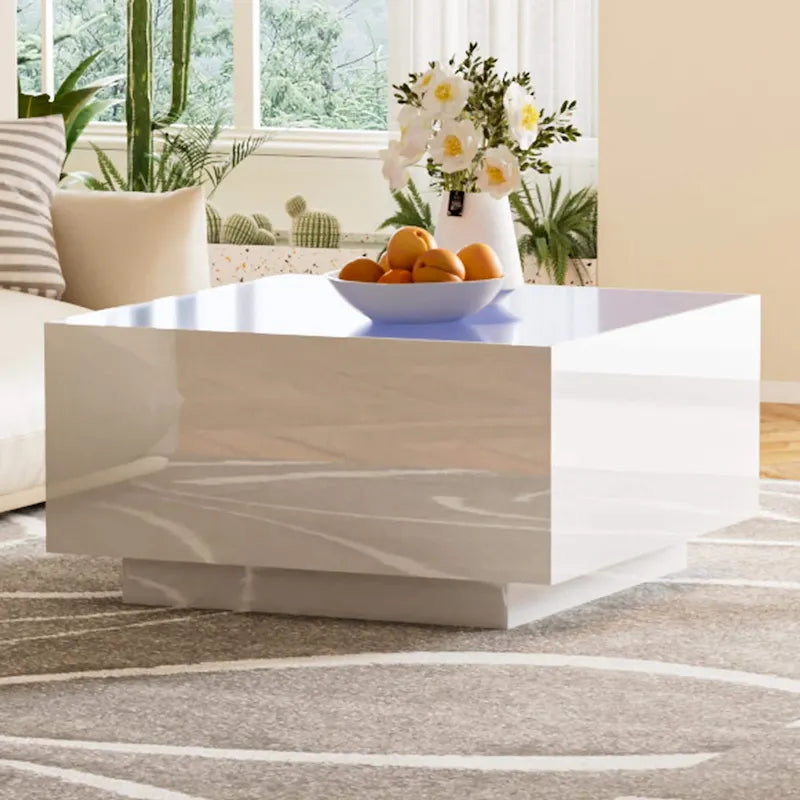 Table basse carrée avec lumières LED et plateau en verre