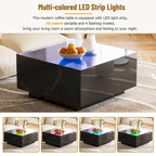 Table basse carrée avec lumières LED et plateau en verre