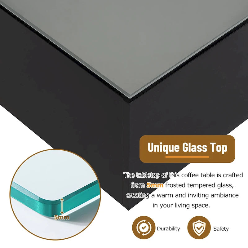Table basse carrée avec lumières LED et plateau en verre