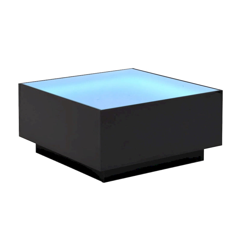 Table basse carrée avec lumières LED et plateau en verre