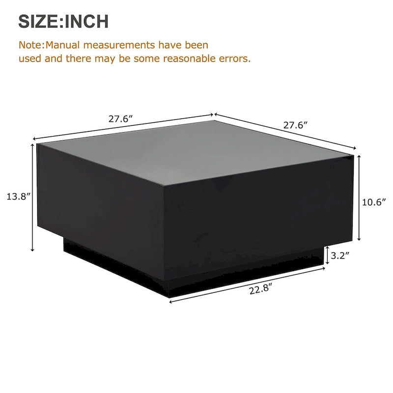 Table basse carrée avec lumières LED et plateau en verre