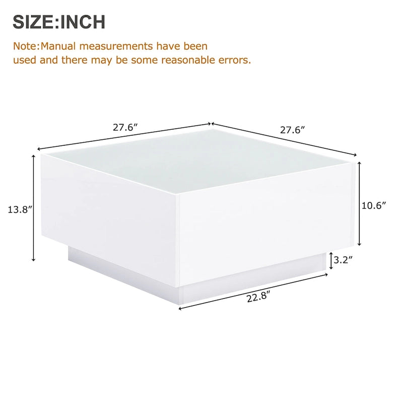 Table basse carrée avec lumières LED et plateau en verre