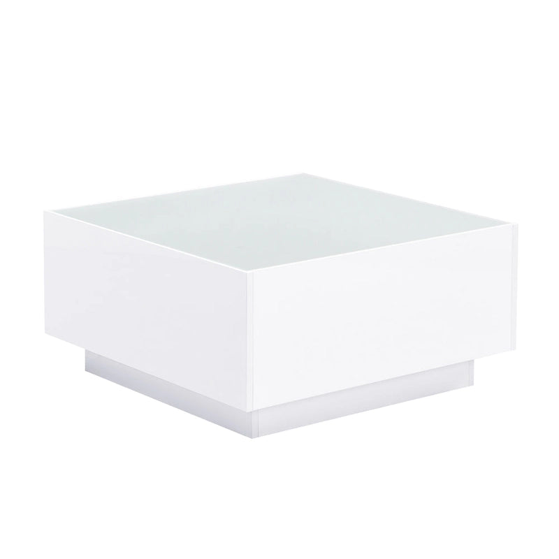 Table basse carrée avec lumières LED et plateau en verre