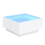 Table basse carrée avec lumières LED et plateau en verre