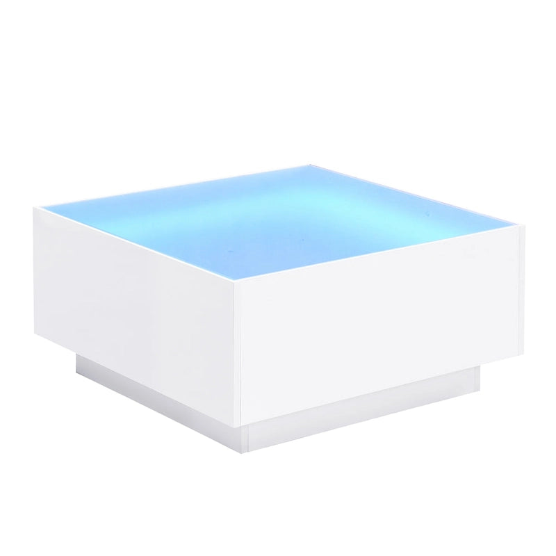 Table basse carrée avec lumières LED et plateau en verre