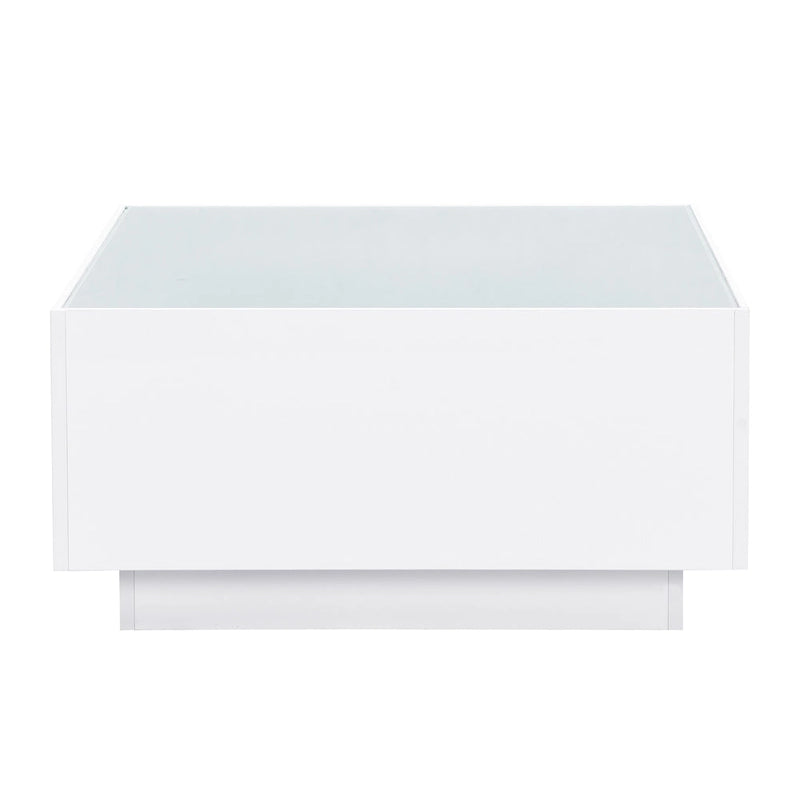 Table basse carrée avec lumières LED et plateau en verre