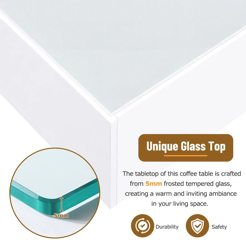 Table basse carrée avec lumières LED et plateau en verre