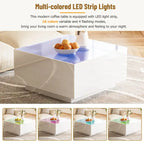 Table basse carrée avec lumières LED et plateau en verre