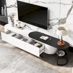 Meuble TV avec 3 tiroirs, largeur réglable et pieds en métal pour téléviseurs jusqu'à 75 pouces