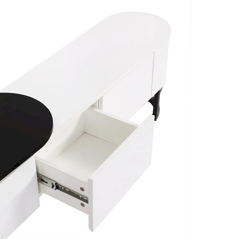 Meuble TV avec 3 tiroirs, largeur réglable et pieds en métal pour téléviseurs jusqu'à 75 pouces