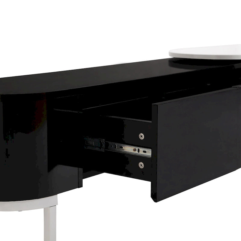 Meuble TV avec 3 tiroirs, largeur réglable et pieds en métal pour téléviseurs jusqu'à 75 pouces