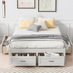 Lit plate-forme double avec 6 tiroirs de rangement, blanc antique