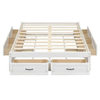 Lit plate-forme double avec 6 tiroirs de rangement, blanc antique