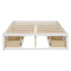 Lit plate-forme double avec 6 tiroirs de rangement, blanc antique