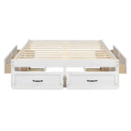 Lit plate-forme double avec 6 tiroirs de rangement, blanc antique