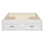 Lit plate-forme double avec 6 tiroirs de rangement, blanc antique
