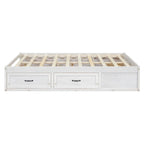 Lit plate-forme double avec 6 tiroirs de rangement, blanc antique