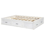 Lit plate-forme double avec 6 tiroirs de rangement, blanc antique