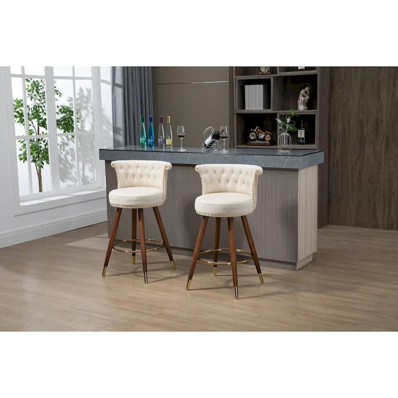 Tabouret de bar pivotant rembourré vintage avec dossier et repose-pieds