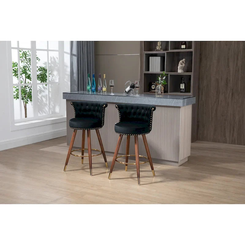 Tabouret de bar pivotant rembourré vintage avec dossier et repose-pieds