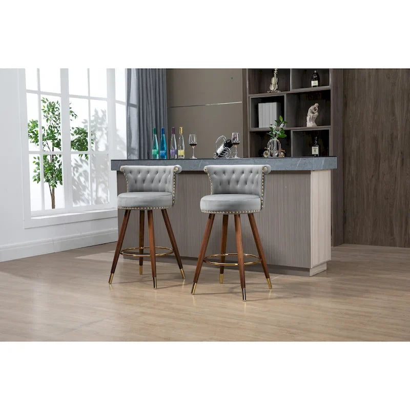 Tabouret de bar pivotant rembourré vintage avec dossier et repose-pieds