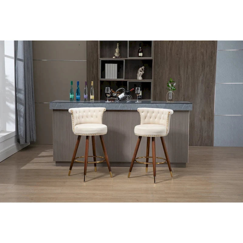 Tabouret de bar pivotant rembourré vintage avec dossier et repose-pieds