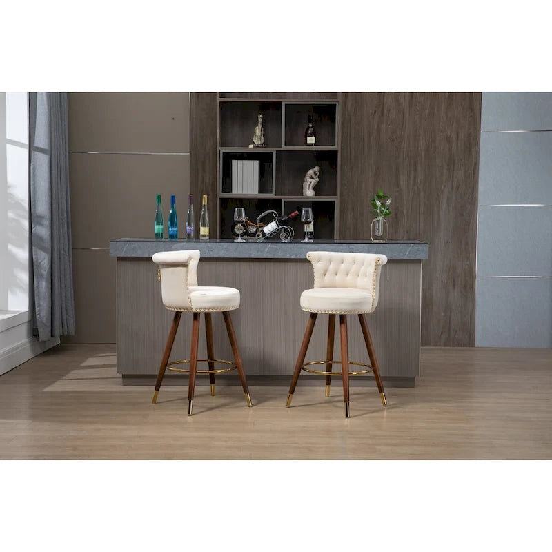 Tabouret de bar pivotant rembourré vintage avec dossier et repose-pieds