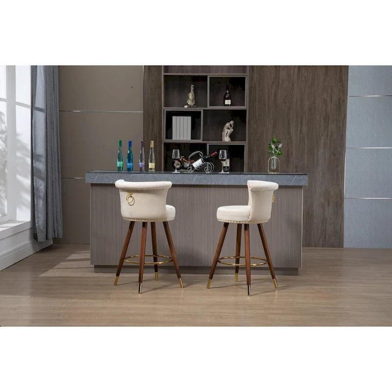 Tabouret de bar pivotant rembourré vintage avec dossier et repose-pieds