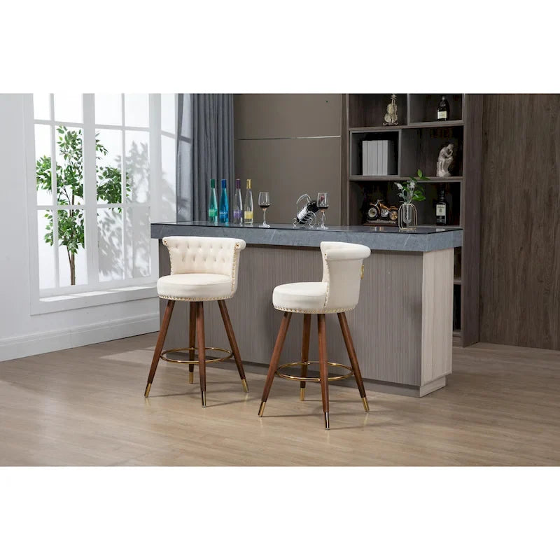 Tabouret de bar pivotant rembourré vintage avec dossier et repose-pieds