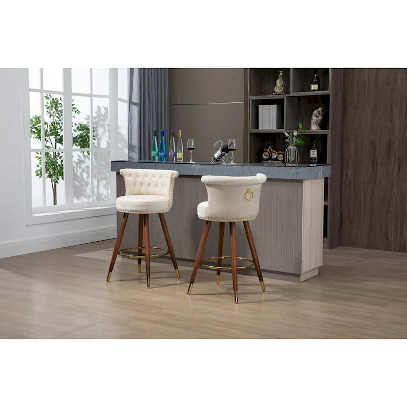 Tabouret de bar pivotant rembourré vintage avec dossier et repose-pieds