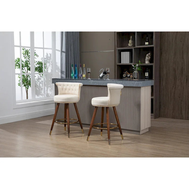 Tabouret de bar pivotant rembourré vintage avec dossier et repose-pieds