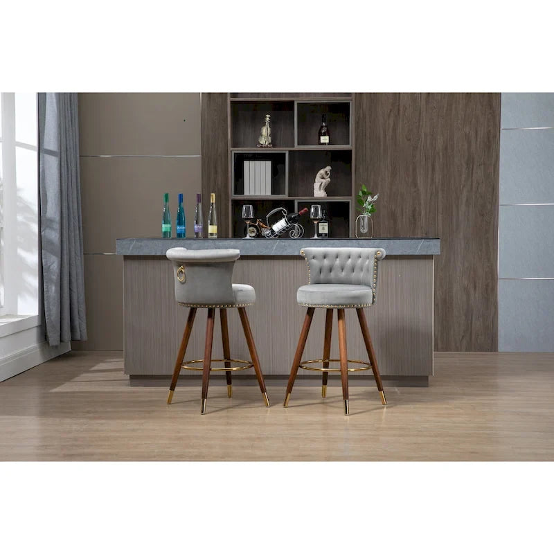 Tabouret de bar pivotant rembourré vintage avec dossier et repose-pieds