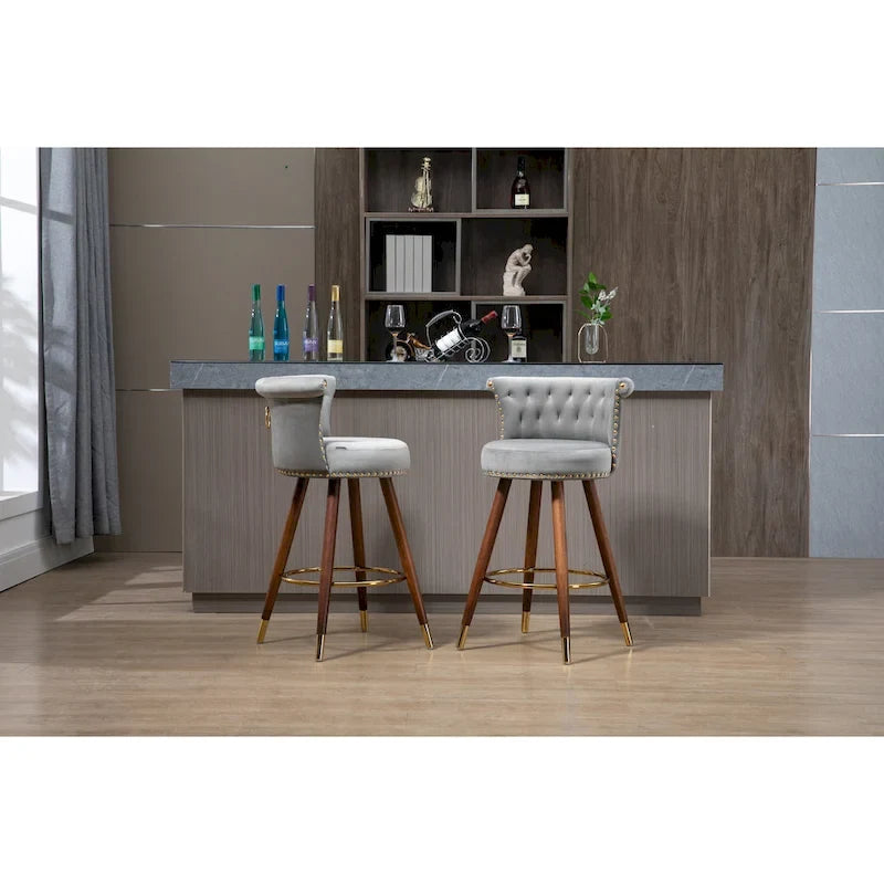Tabouret de bar pivotant rembourré vintage avec dossier et repose-pieds