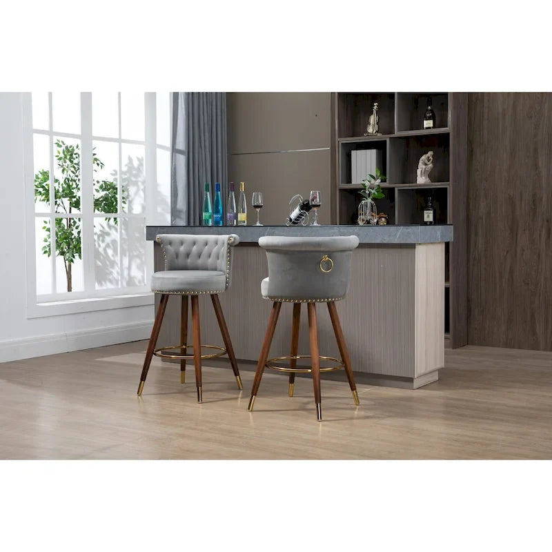 Tabouret de bar pivotant rembourré vintage avec dossier et repose-pieds
