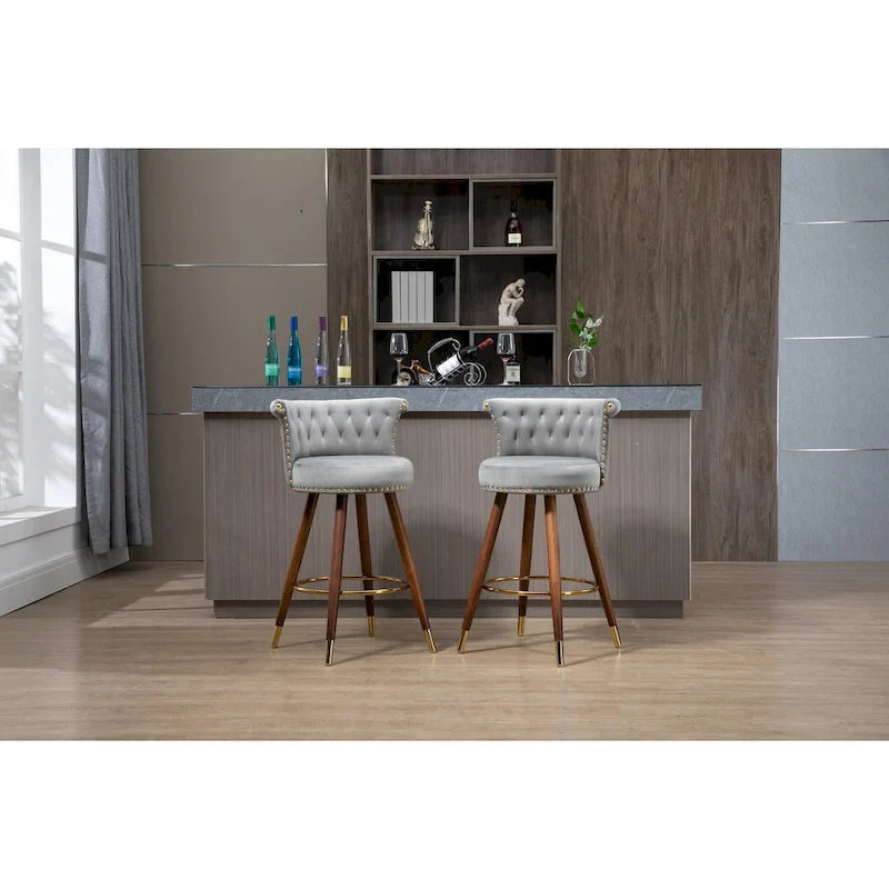 Tabouret de bar pivotant rembourré vintage avec dossier et repose-pieds