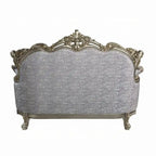 Causeuse traditionnelle avec 3 oreillers, tissu gris, finition bronze antique, 73 pouces
