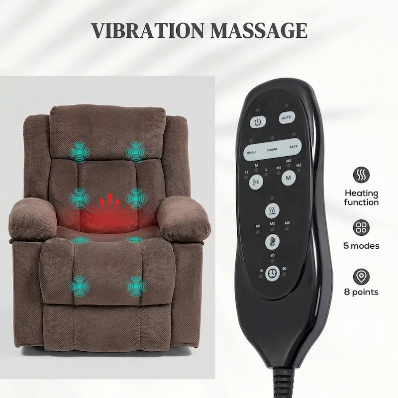 Fauteuil releveur inclinable avec massage et chauffage, fauteuil inclinable en tissu velours avec télécommande