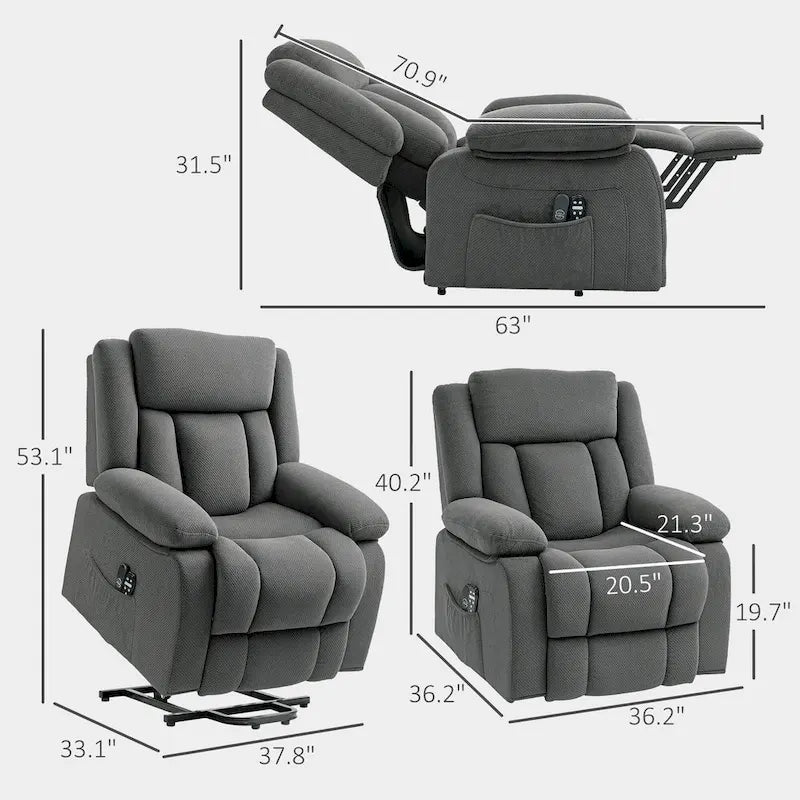 Fauteuil releveur inclinable avec massage et chauffage, fauteuil inclinable en tissu velours avec télécommande