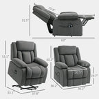 Fauteuil releveur inclinable avec massage et chauffage, fauteuil inclinable en tissu velours avec télécommande