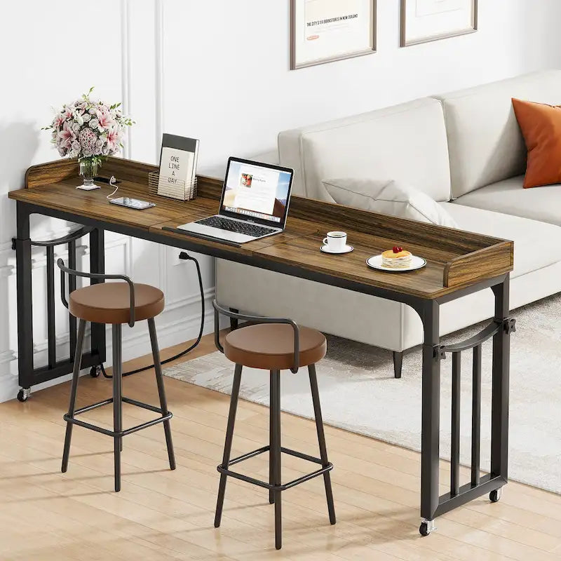 Table de lit réglable en hauteur avec roulettes, plateau inclinable, prises électriques et ports USB