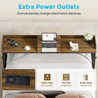 Table de lit réglable en hauteur avec roulettes, plateau inclinable, prises électriques et ports USB