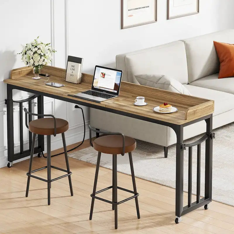 Table de lit réglable en hauteur avec roulettes, plateau inclinable, prises électriques et ports USB