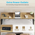 Table de lit réglable en hauteur avec roulettes, plateau inclinable, prises électriques et ports USB