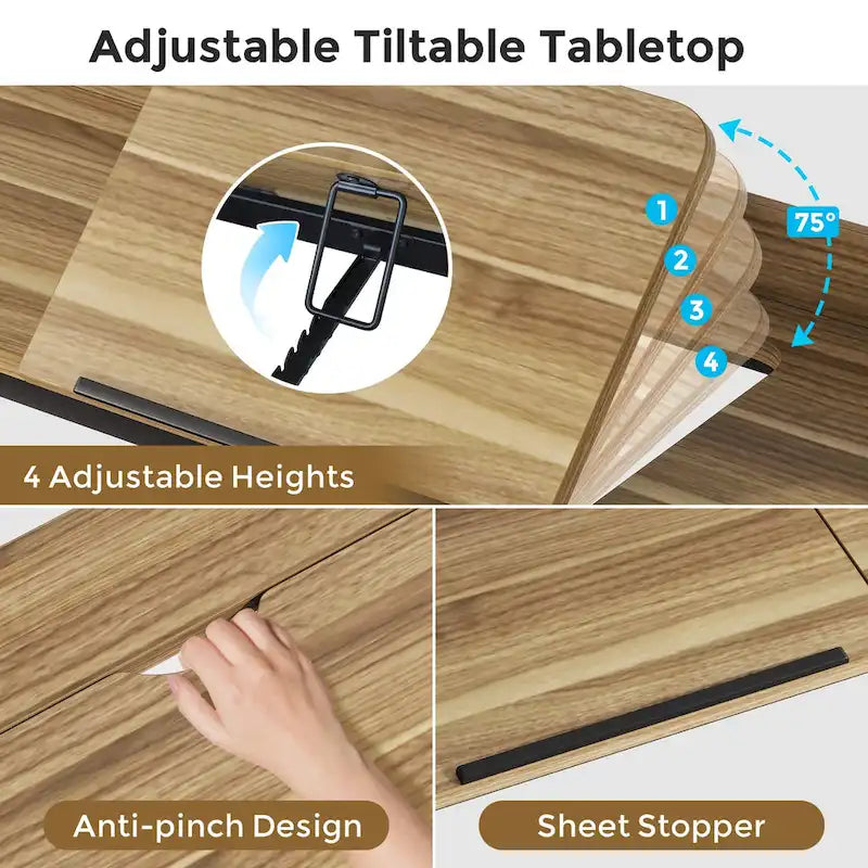 Table de lit réglable en hauteur avec roulettes, plateau inclinable, prises électriques et ports USB