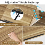 Table de lit réglable en hauteur avec roulettes, plateau inclinable, prises électriques et ports USB