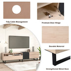Meuble TV de 180 cm avec porte abattante, tiroirs et étagères ouvertes