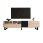 Meuble TV de 180 cm avec porte abattante, tiroirs et étagères ouvertes