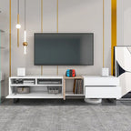 Meuble TV de 180 cm avec porte abattante, tiroirs et étagères ouvertes