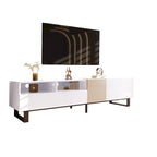 Meuble TV de 180 cm avec porte abattante, tiroirs et étagères ouvertes